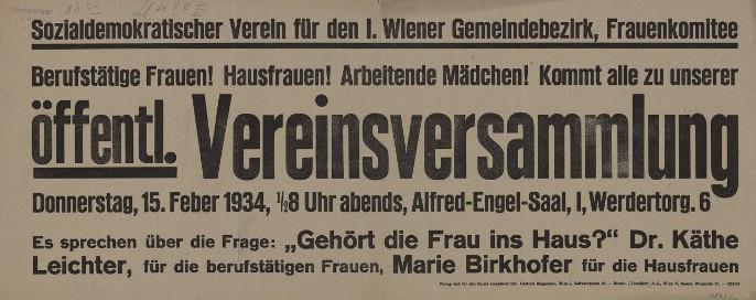 Einladung zum Vortrag von Käthe Leichter im Frauenkomitee 1934