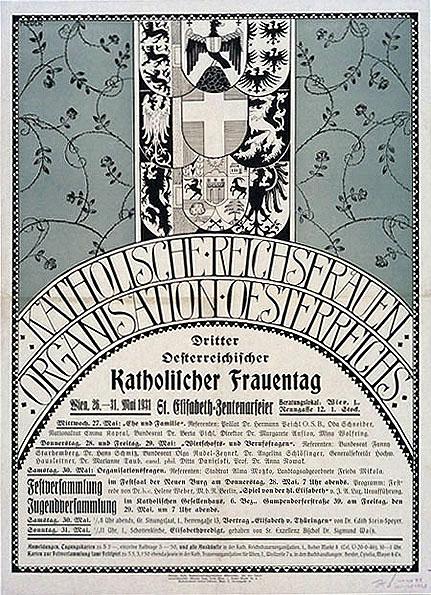 Plakat zum Dritten Katholischen Frauentag 1931 herausgegeben von der Katholischen Reichsfrauenorganisation Österreichs