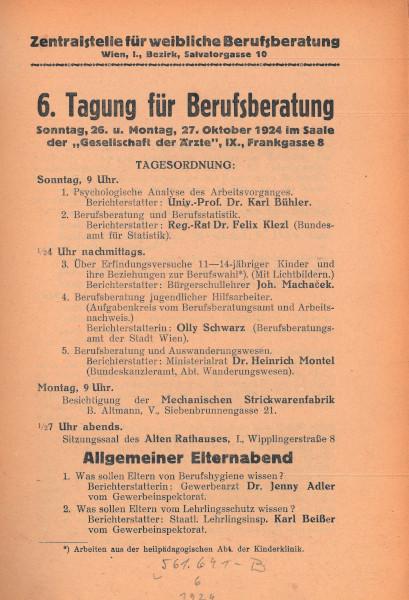Programm der Tagung für Berufsberatung 1924