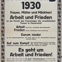 Ankündigung einer Frauentagsveranstaltung der sozialistischen Frauen Österreichs in Korneuburg in Niederösterreich am 27. April 1930 mit Gabriele Proft als Rednerin